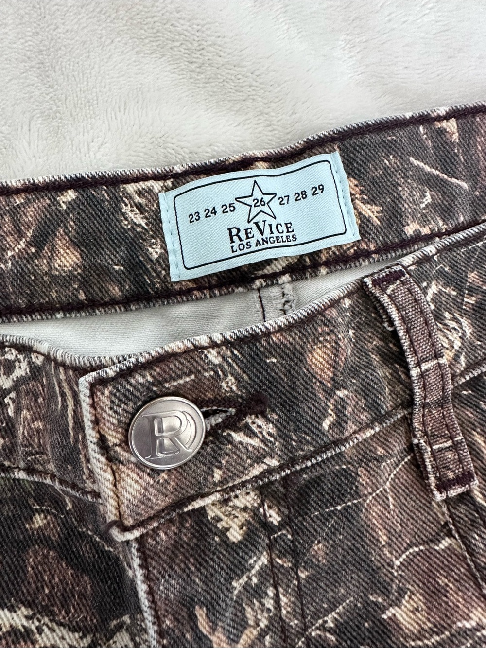REVICE Women's Brown Camouflage Print Jeans